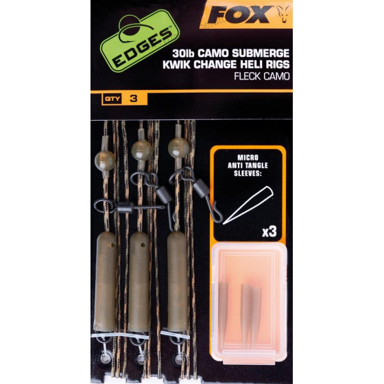 Fox Edges 30lb Camo Submerge Kwink Change Heli Rigs -FleckCamo-