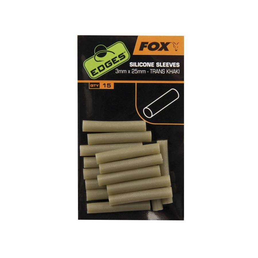 Fox Edges Silicone Sleeves 3mm x 25mm - trans khaki x 15pc