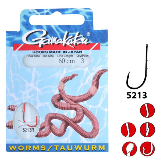 Gamakatsu Tauwurm Haken 5260R 75CM, Größe 10